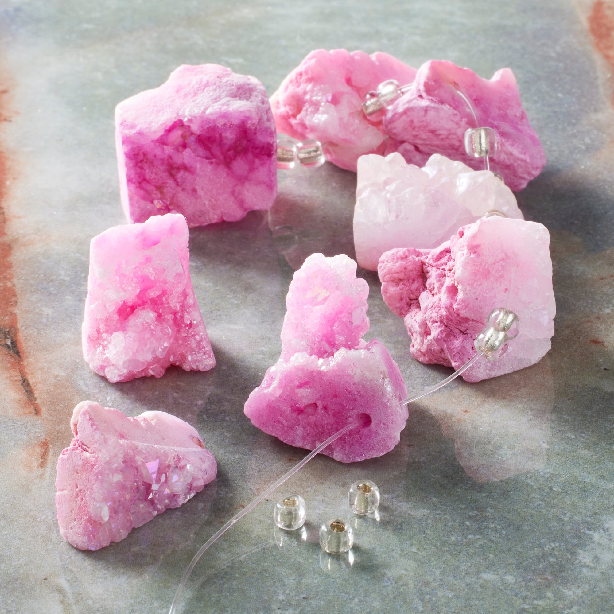 Pink Dyed Druzy Agate Nugget Beads by Bead Landing™